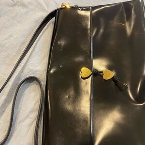 Moschino Black Crossbody Bag with Gold Heart Accents